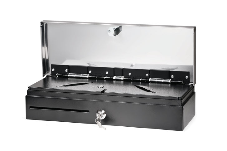 Денежный ящик АТОЛ FlipTop-MB черный, 460*170*100, 24V, верхняя крышка из нержавеющей стали + крышка для инкассации артикул 38723 верхняя крышка из нержавеющей стали + крышка для инкассации